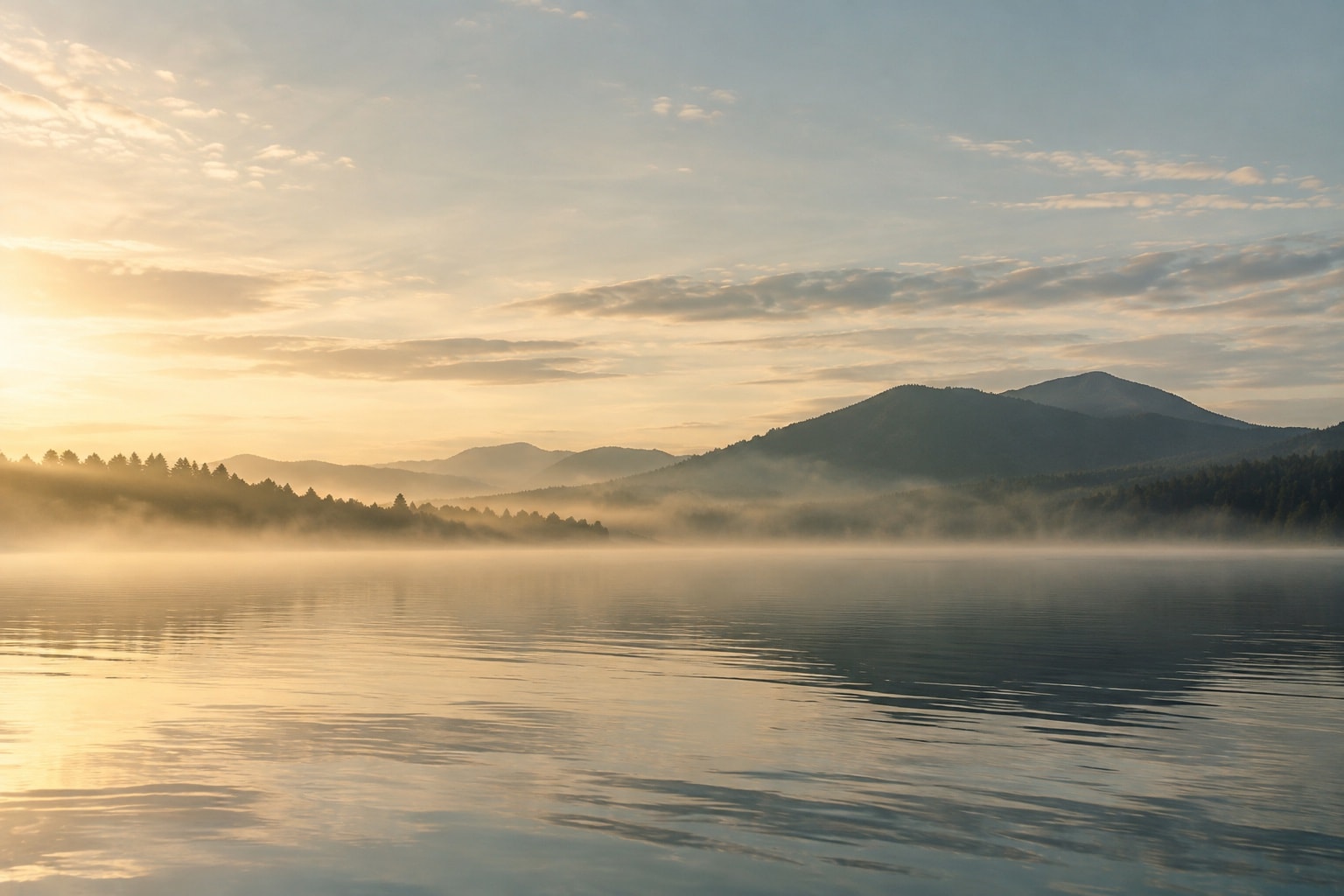 Morning light over a quiet lake